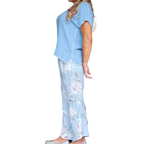 NEW LOOK MODE USA floral linen pants with ruffle detailed leg in dusty blue - Picture 5 of 5
